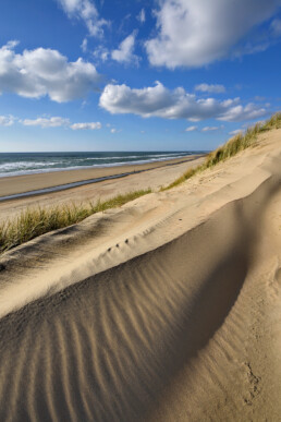 Uitzicht op de Noordzee en het strand van Heemskerk vanaf de duinen op een zonnige, winterse dag | © Ronald van Wijk Fotografie