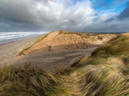 Op de top krijg je een goede indruk van de grootte van het Gat van Heemskerk en zie je hoe het zand van het strand naar de duinen wordt geblazen | © Ronald van Wijk Fotografie